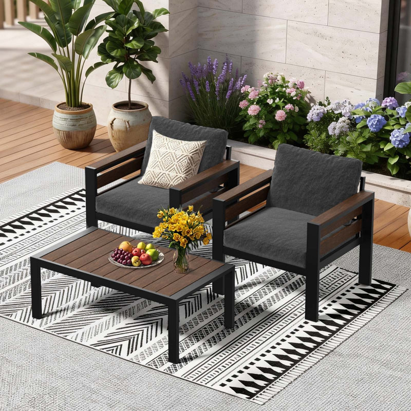 Ensemble de meubles de patio en aluminium, ensemble de 2 fauteuils en métal avec table basse pour ensemble de conversation de patio