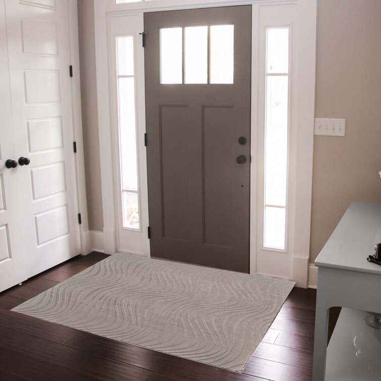 Comhan Lomira Silver Gray Modern Wave Hi-Low Carved Indoor Shag Area Rug, Plush Polyester – Living Room & Bedroom