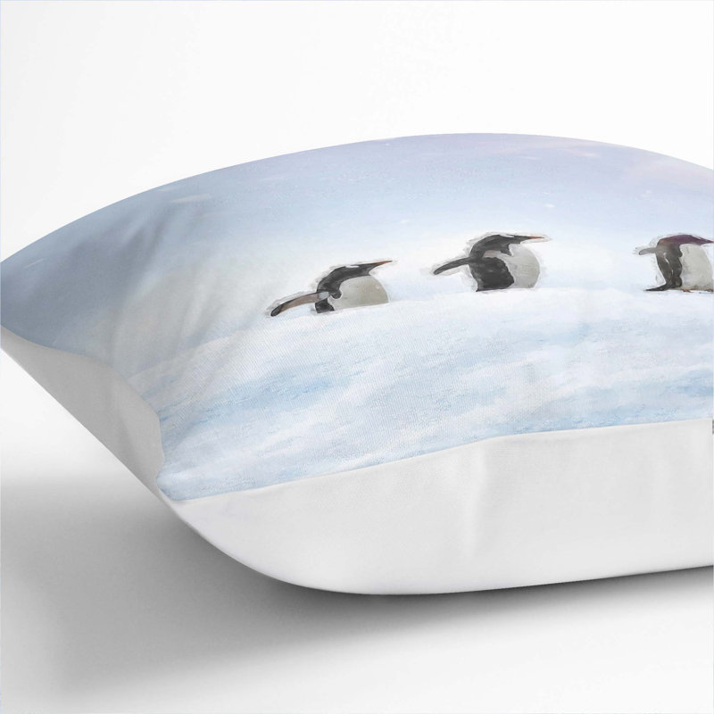 Three Penguins in the Antarctica Cushion with Filling, 40cm H x 40cm W x 15cm D, White