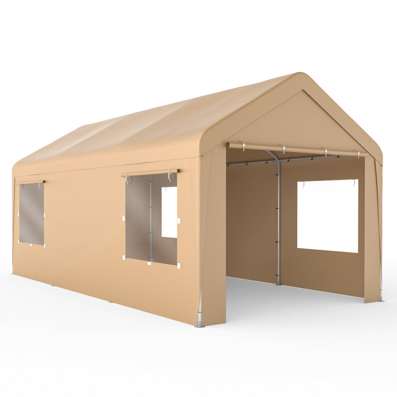 10' x 20' Beige Portable Carport with Windows