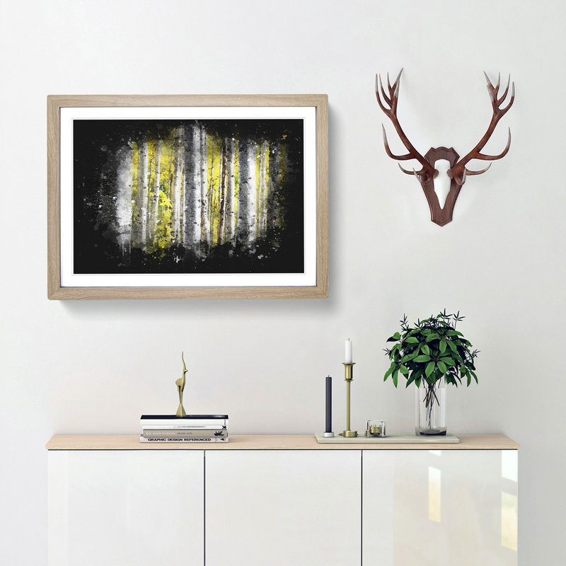 Yellow Birch Tree Forest - Picture Frame Graphic Art Print, 45cm H x 63cm W x 2cm D, Oak Framed
