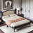 Bohemian Wooden Platform Bed With Natural Rattan Headboard And Arc Design-2129742764-2129742765
