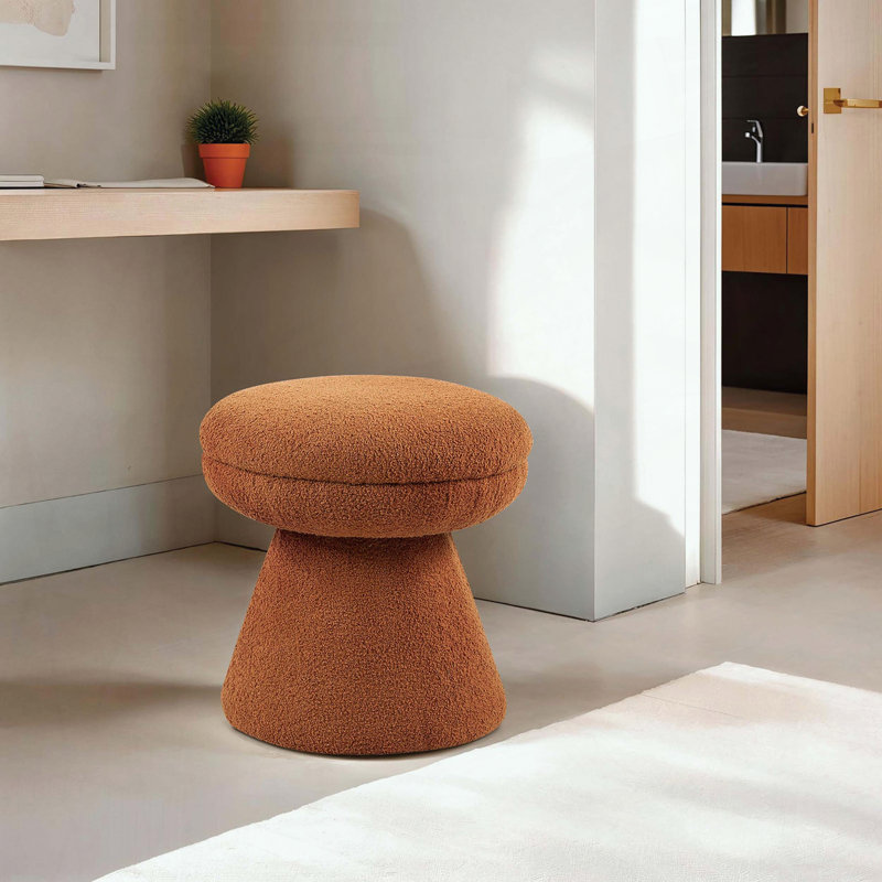 Tabouret d'appoint en forme de champignon - Tissu brun selle - Base piédestal - Contemporain
