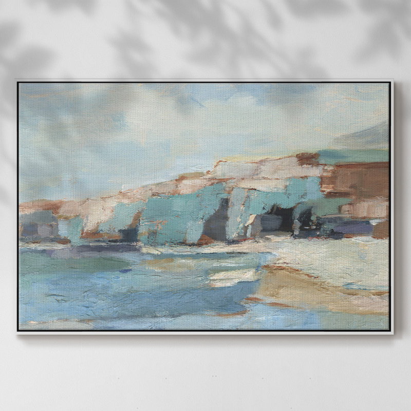 Mur de falaise turquoise II, H 25 po x l 37 po x P 2 po, Toile encadrée flottée blanche