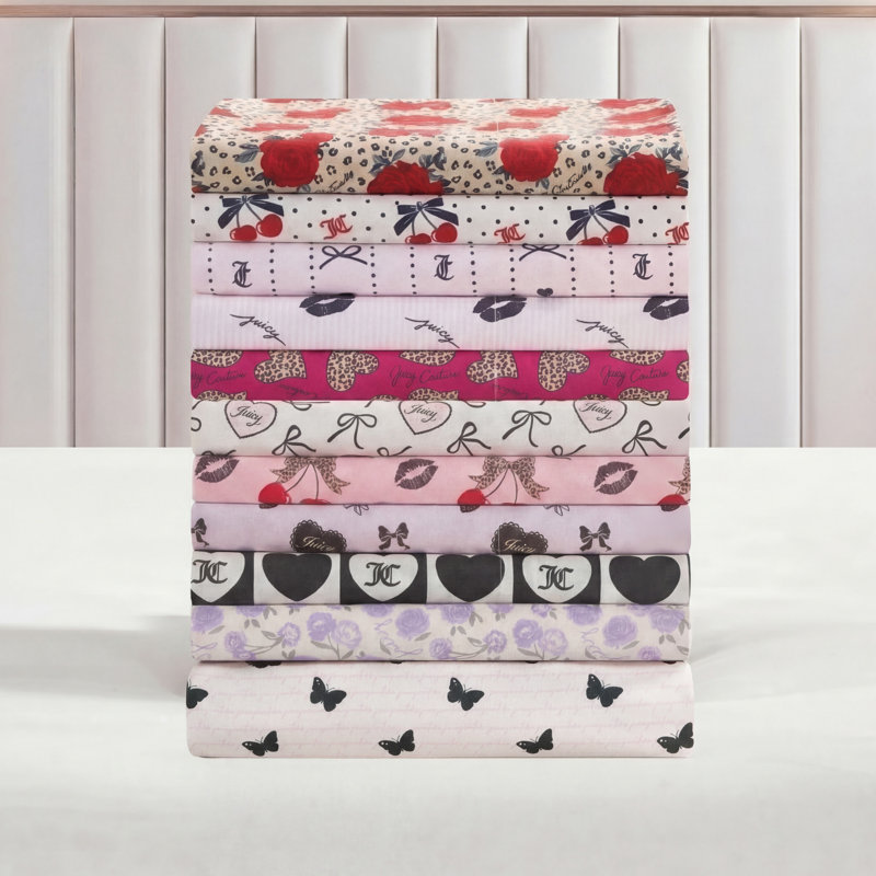 Juicy Couture Printed Microfiber Sheet Set, Logo Checkerboard Heart, Twin