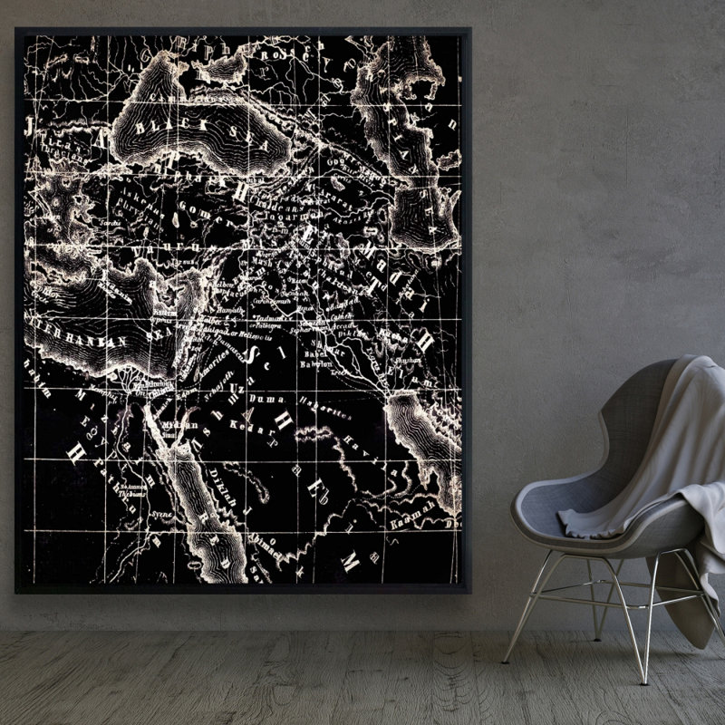 Vue par satellite brun rétro | Ancienne carte maritime décorations sur toile