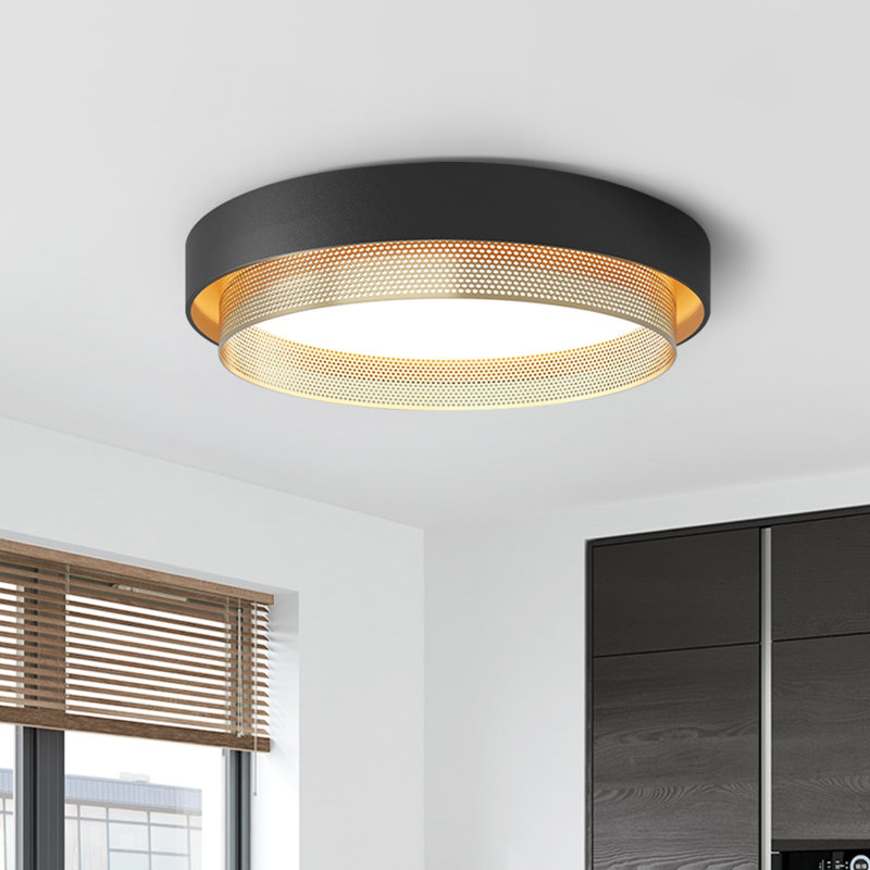 Nordic Minimalist Round LED Hollow Flush Mount Ceiling Light , Black, 6000K
