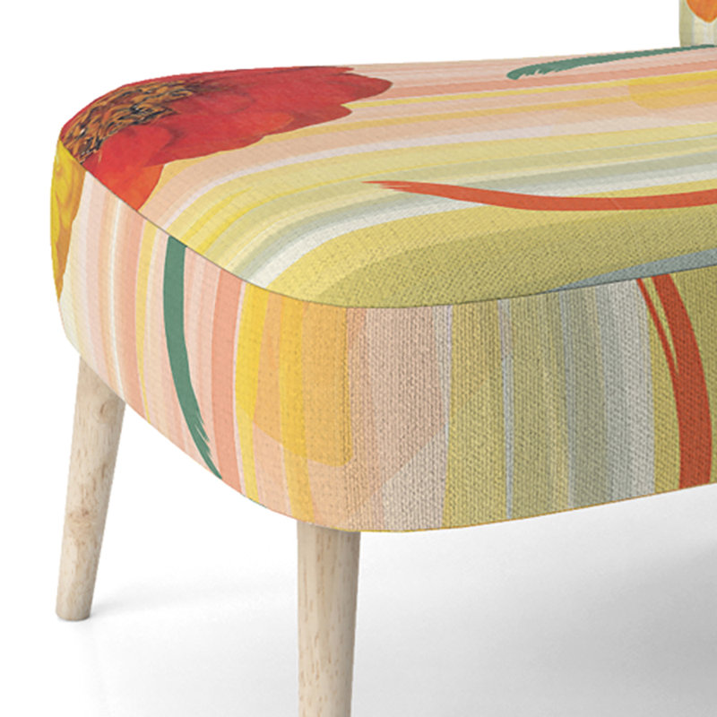 Chaise d'appoint rembourrée à motif jaune et orange rayé