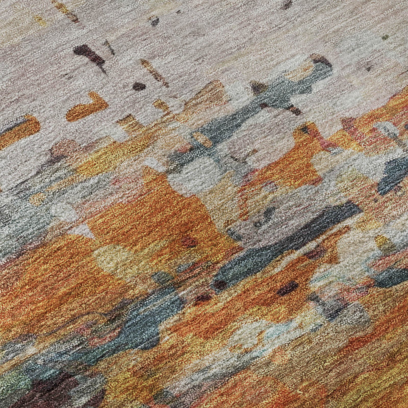 Premium Machine Washable Mayfield AMF2034 Abstract Rug, 1'8" x 2'6", Terracotta