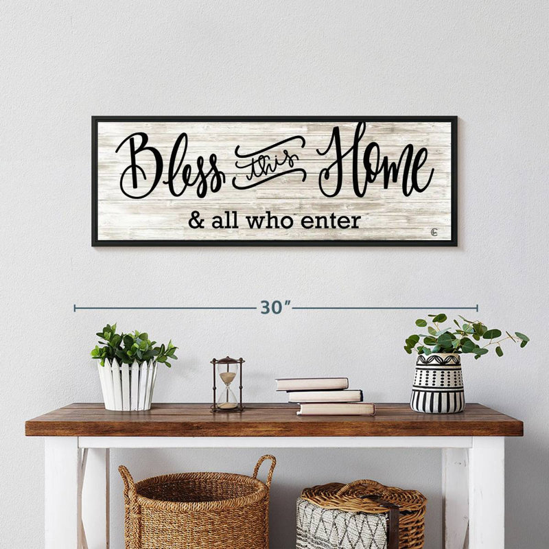 Plaque murale «Bless This Home», Cadre flottant noir, 28 po x 10 po