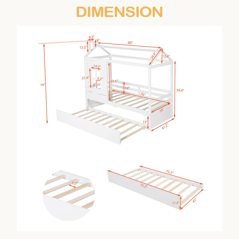 Lit simple en bois avec lit gigogne simple