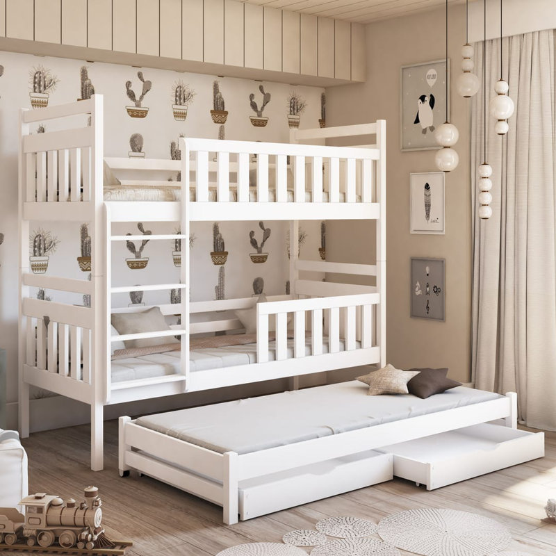 Tequesta Bunk Bed House Beds with Storage Included with Trundle Included, White