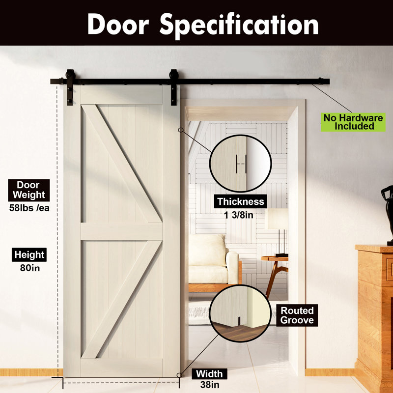 Porte en bois de pin massif 5-en-1 de conception unique non assemblée seulement, 38 po x 80 po, Ferblantier gris