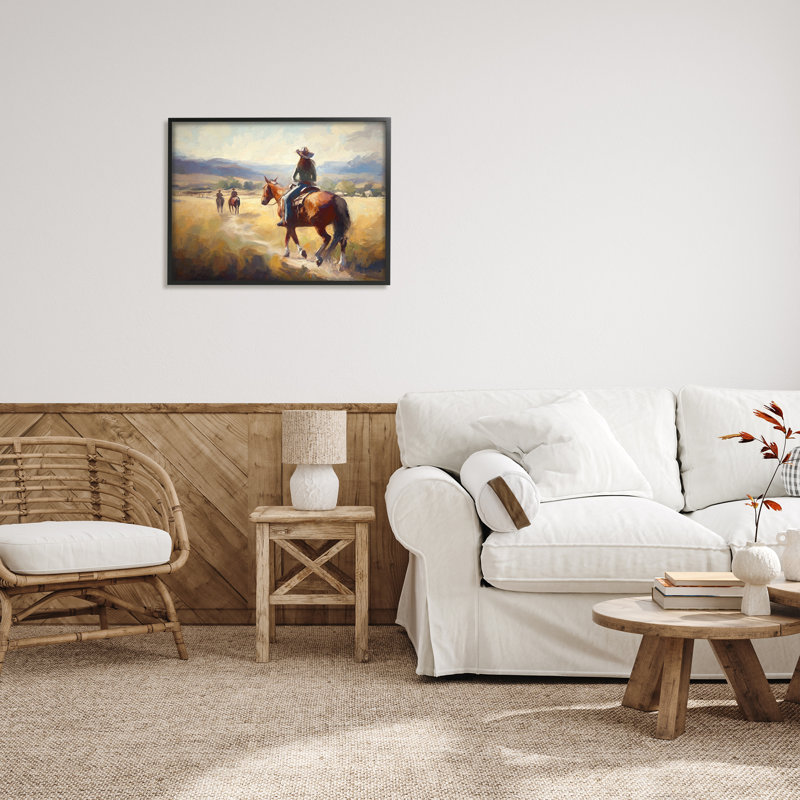 Équitation à cheval, scène par Ramona Murdock, H 24 po x l 30 po x P 1,5 po, Giclée encadrée noir minuit