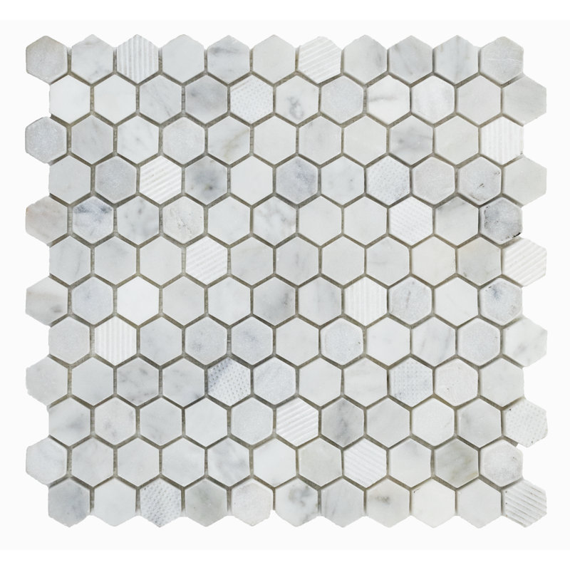 1" x 1" Marble Honeycomb Mosaic Tile, Carrara