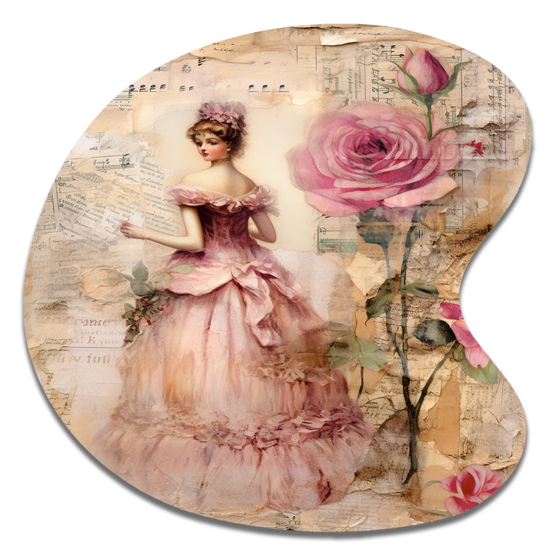 Victorian Lady Pink Roses Rustic Vintage I - Rose Drop Shape Assymterical Metal Wall Art, 27'' H x 27'' W