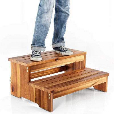 2 - Step Stool For Adult & Kid, Wooden Small Step Ladder