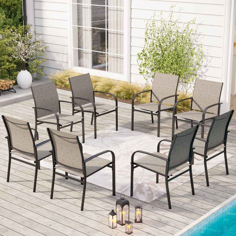 Powder-coated Steel Outdoor Dining Armchair, Brown