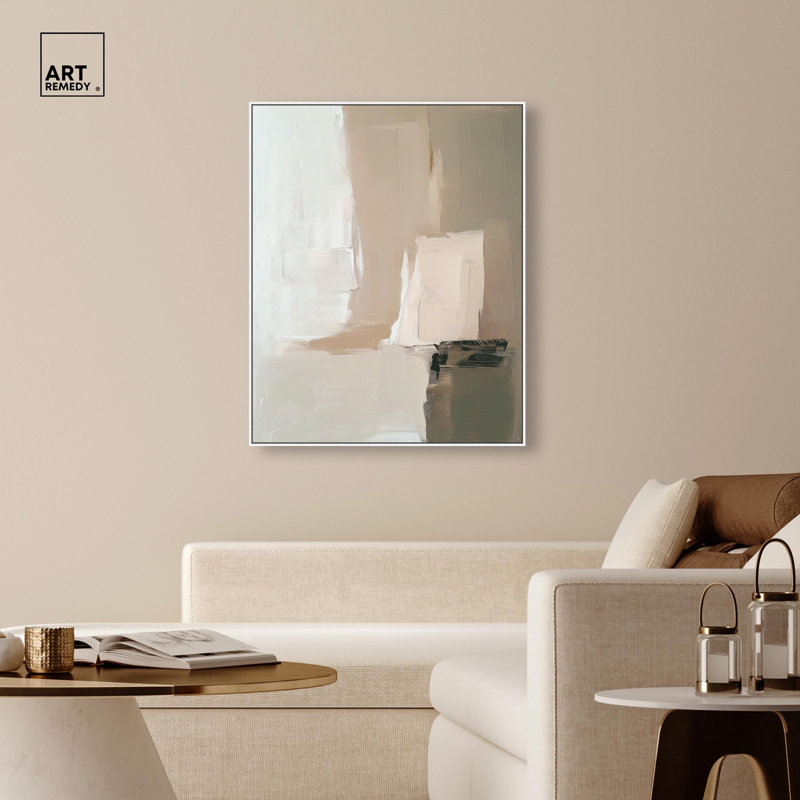 Toile pâle texturée «Silence II Neutral Boho» par Art Remedy, H 46 po x l 37 po, Cadre flottant blanc