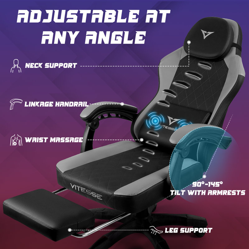Adjustable Reclining Ergonomic Game Chair, Black/Gray