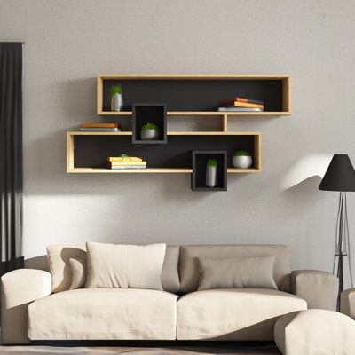 Tablette murale moderne, saphir et anthracite | 100% panneau de particules enduit de mélamine, épaisseur: 0,7 pouce | Nombreuses tablettes pour un rangement supplémentaire, conception murale, parfaite pour la décoration et l'organisation de la maison contemporaine