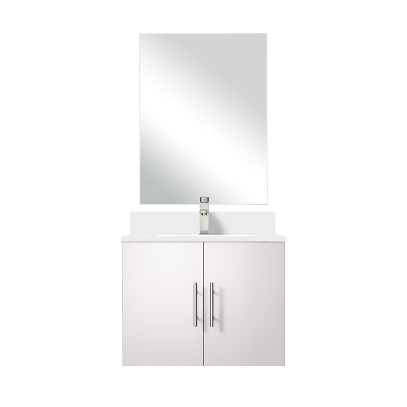 24 po L x P 22 po. Meuble-lavabo blanc brillant avec comptoir en quartz, miroir et robinet - surface de teinture blanche, P, comptoir et 18 inclus