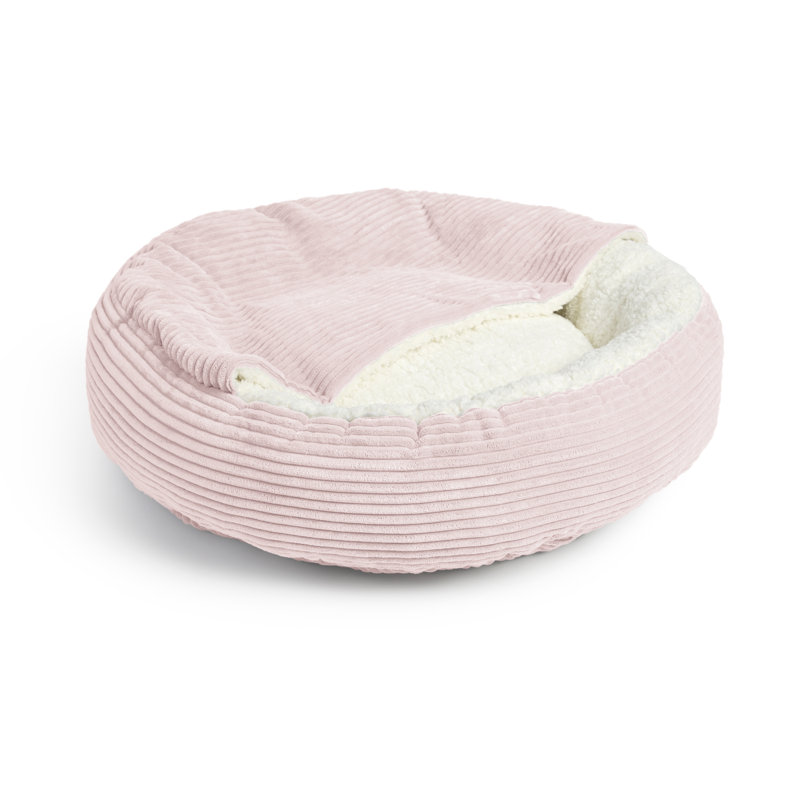 Lit rond rond avec capuche en velours côtelé, H 3 po x l 21 po x P 21 po, Rose