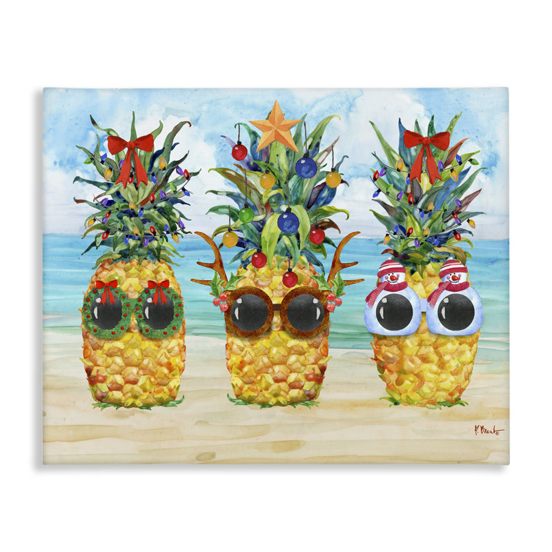«Christmas Cool Pineapples», art mural sur toile par Paul Brent, H 16 po x l 20 po