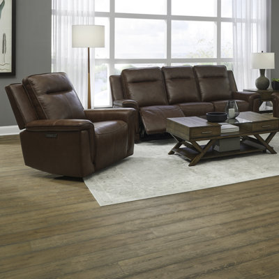 Murraylee Power Sofa & Swivel Glide Recliner Living Room Set - Cognac Leather