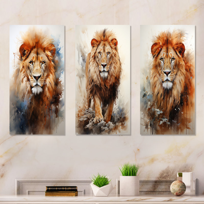 Intense Lions Gaze Realism - Lion Metal Wall Decor Set Of 3, 32" H x 48" W