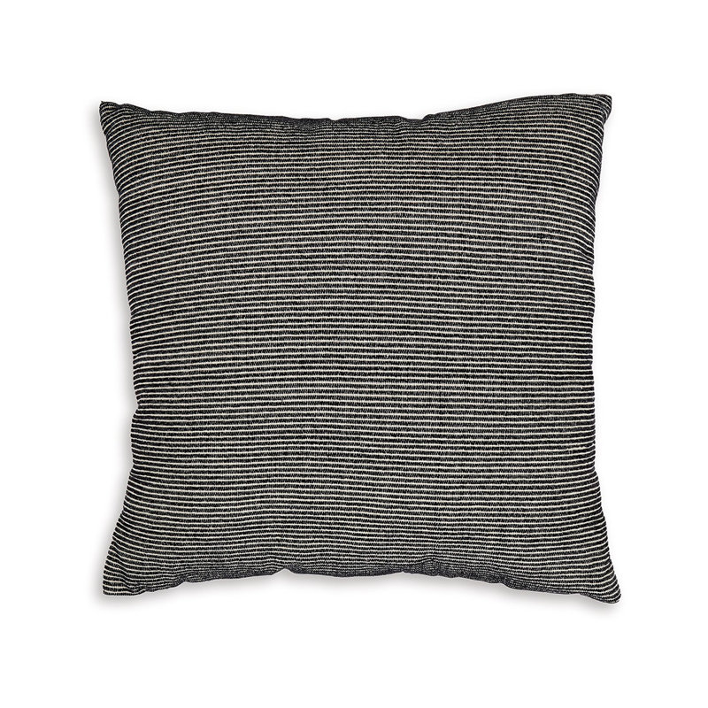 Coussin décoratif carré en coton noir rayé 20 po, gris brun