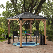 Garden gazebo hardtop polycarbonat alu frame pavilion wood finish 3x3 3x4  4x4