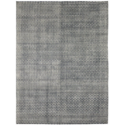Tapis oriental multicolore géométrique fait à la main 9 x 12