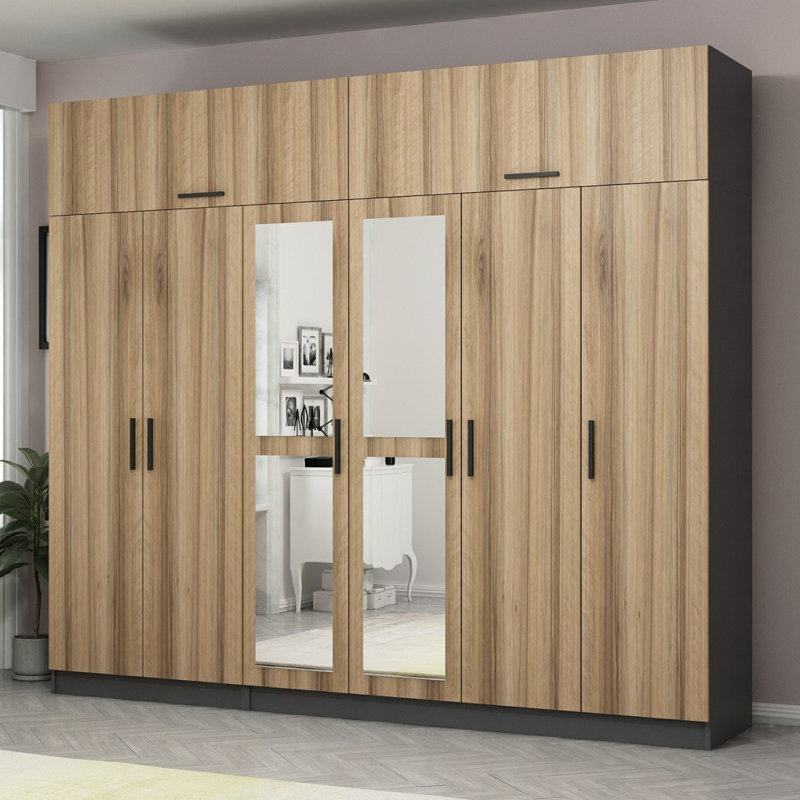 Elina Manufactured Wood Wardrobe, 255cm H x 270cm W x 52cm D, Brown