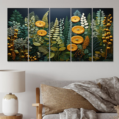 Yellow Ferns Plant Forest Tapestry Wall Decor on Metal