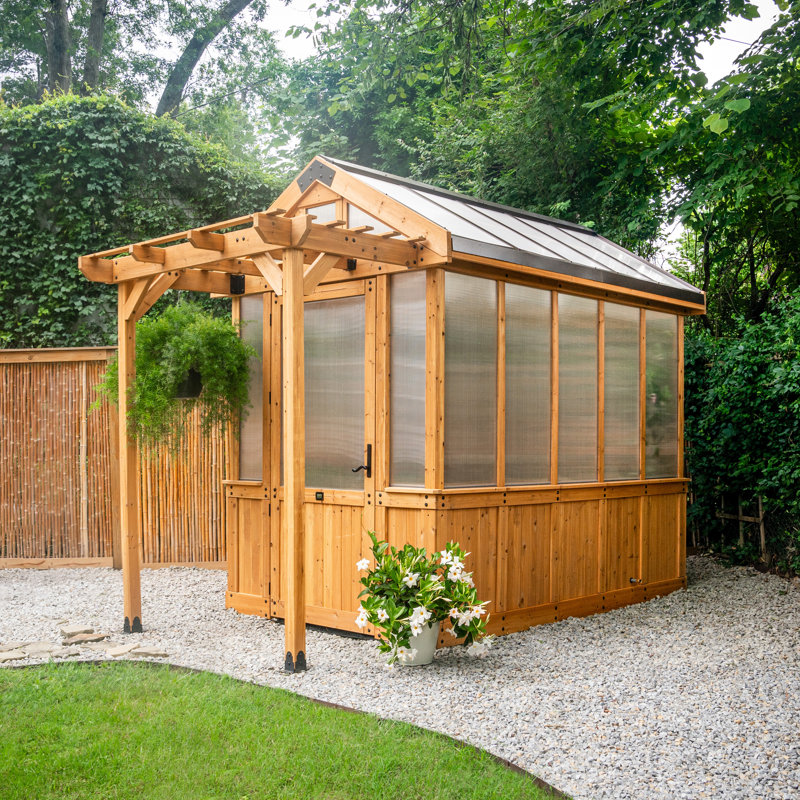Ensemble de serre d'extérieur en bois de cèdre et polycarbonate 9 pi x 6 pi avec pergola Backyard Discovery Bellerose
