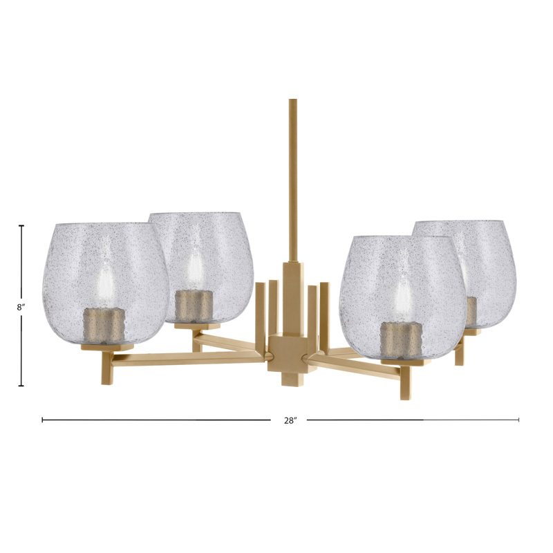 Lustre 4 lumières Fausley avec verre à bulles 6 po, Laiton New Age, Noir