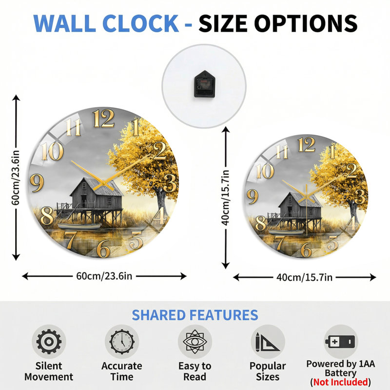 Horloge murale en verre Lake House, 40 x 40 cm (15,7 x 15,7 pouces)