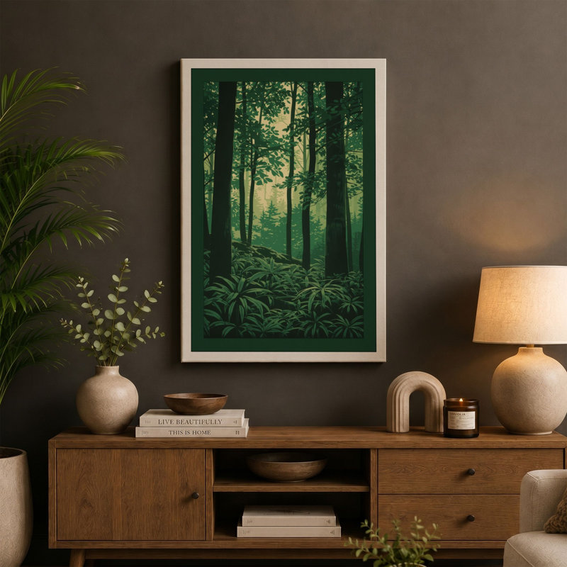 Quiet Northern Forest Scandinavian - Wrapped Canvas, 36x24 - 91.4 x 61.0 cm, Cream Border