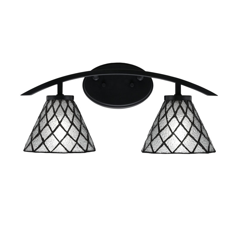 Barre d'éclairage de salle de bain 2 lumières avec verre de glace 7 po Kurve, Noir mat