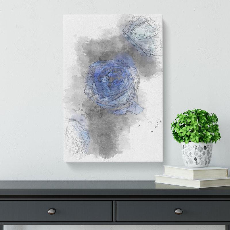 Trio of Blue Roses - Wrapped Canvas Drawing - Wrapped Canvas, 76cm H x 50cm W x 3cm D