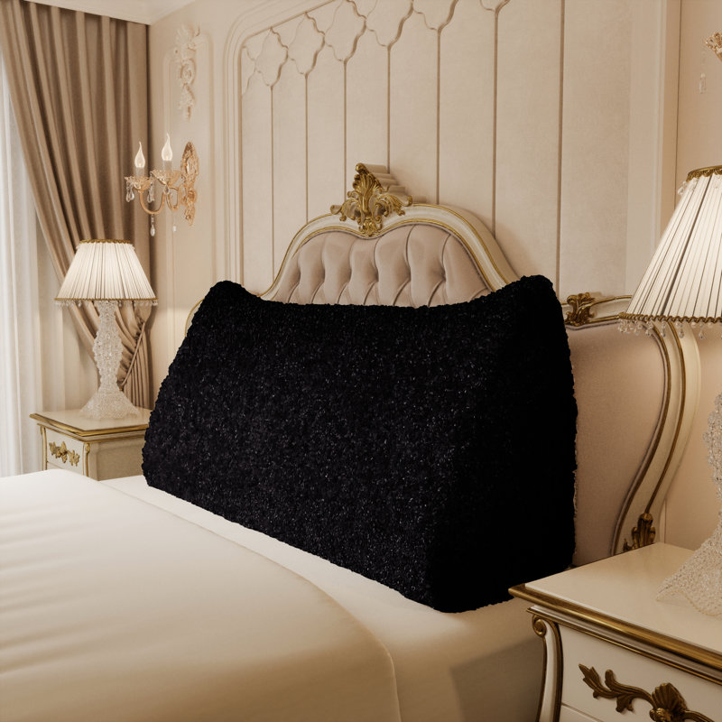 Sit-up Back Comfort Plush Fur Headboard Wedge Reading Pillow Back Support Backrest Cushion Compression, King, Black