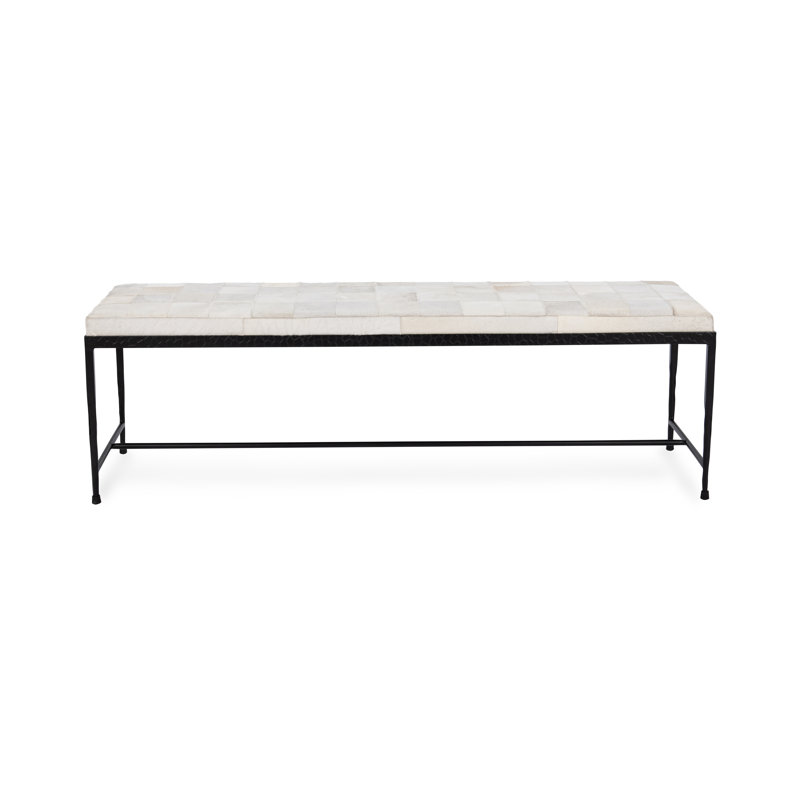 Achen Leather Hide Ottoman Bench, Ivory, 18.5" H x 60" W x 18" D