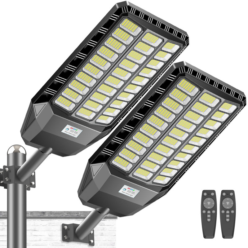 6000w Solar Street Light, Bright Led Security Solar Flood Light With Motion Sensor & Dusk To Dawn, Ip67 Waterproof Commercial Lights Outdoor For Outside, Parking Lot, Street, Yard, 2 Pack