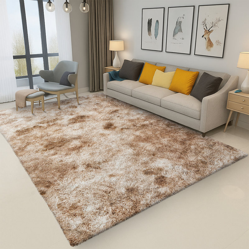 Standard Shag Beige Tye Dye Plush Living Room Area Rug, Rectangle 50 x 80 cm