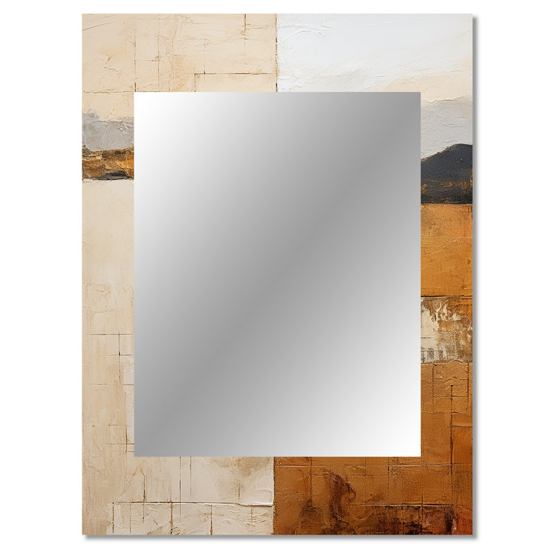 Beige et or, expression minimale - miroir mural unique de formes abstraites, miroir moderne, impression d'art en métal