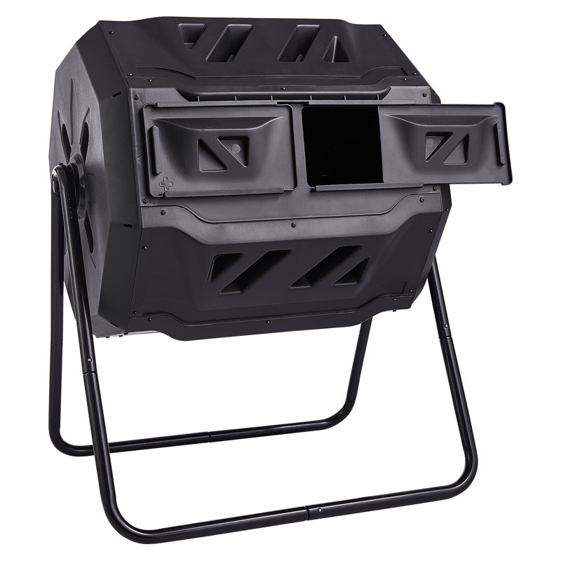 Compost Bin, 43-Gal Dual Chamber Composting Tumbler, Large Tumbling Rotating Composter with 2 Sliding Doors and Steel Frame, BPA Free Composter Bin Tumbler for Garden, Kitchen, Yard, Outdoor