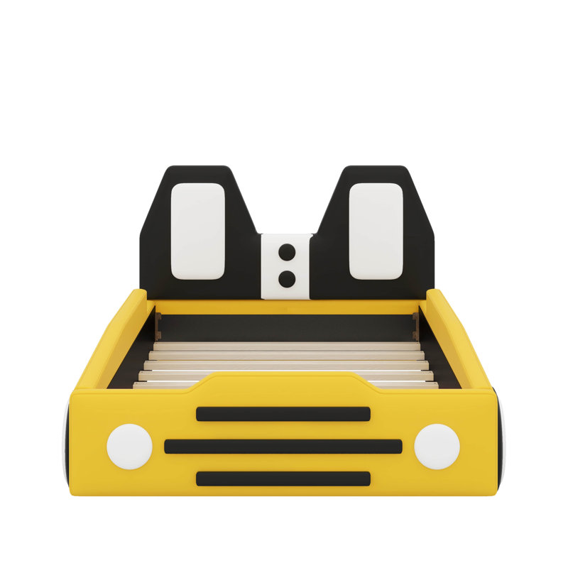 Twin Size Race Car-Shaped Platform Bed With Wheels, Yellow