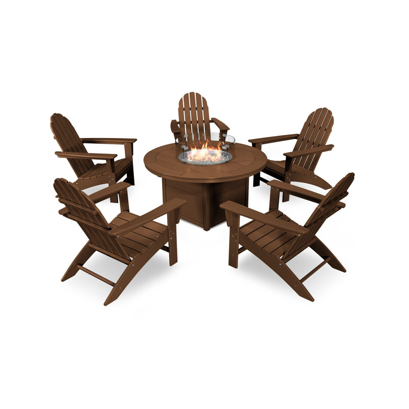 Ensemble de conversation 6 pièces POLYWOOD Vineyard Adirondack avec foyer, Teck