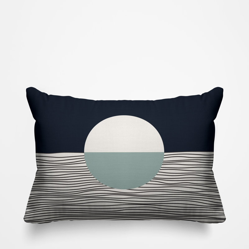 Coussin décoratif intérieur / extérieur Carmy, 14 po x 20 po, Gris / beige / bleu marine, Rectangulaire
